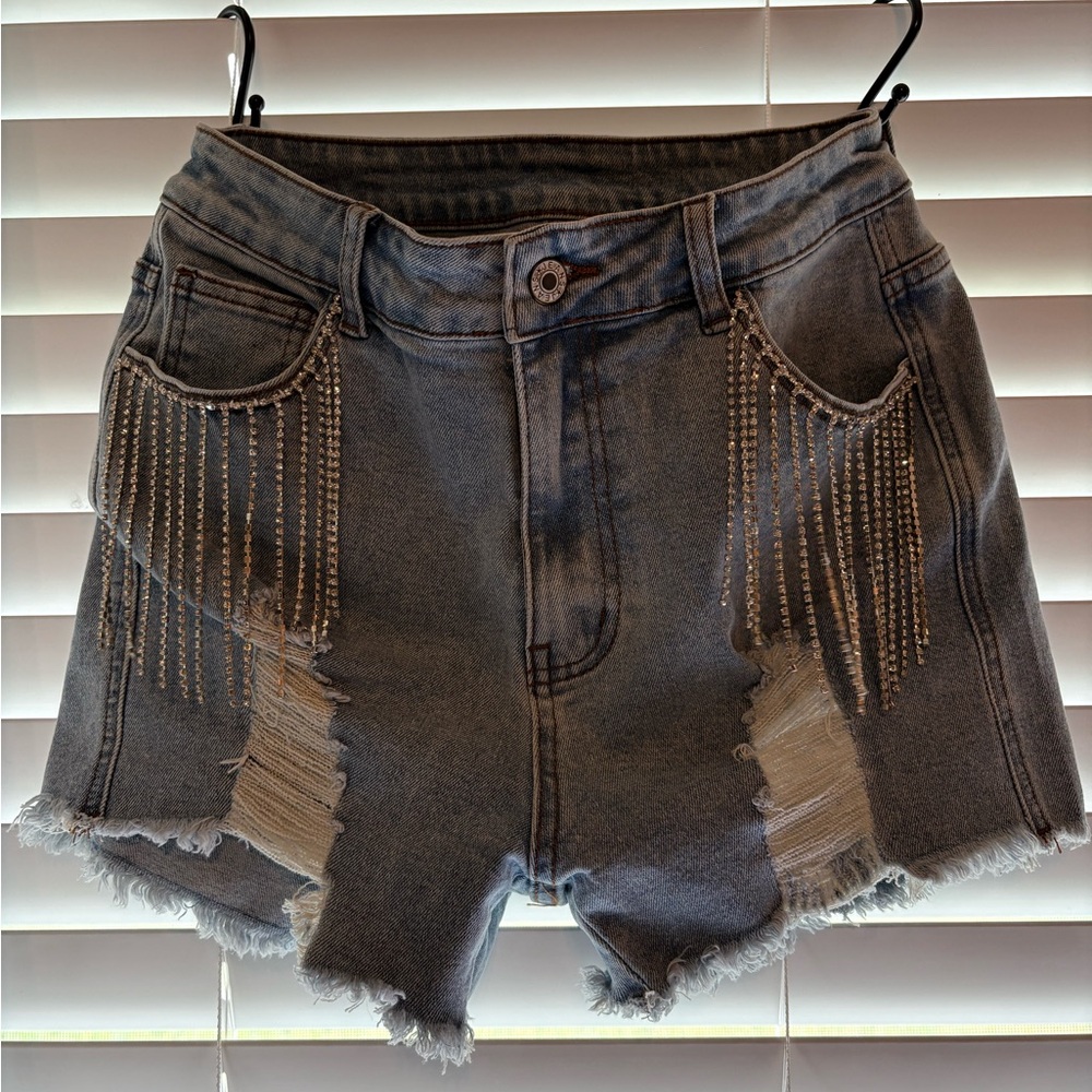 Amazon Gray Fringe Jean Shorts